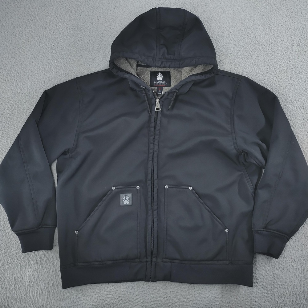 Alaskan Hardgear Jacket Mens XL Black Sherpa Lined Hooded Softshell Workwear